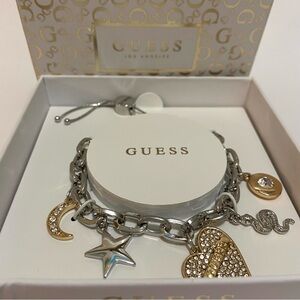 Guess silver chain link charm bracelet